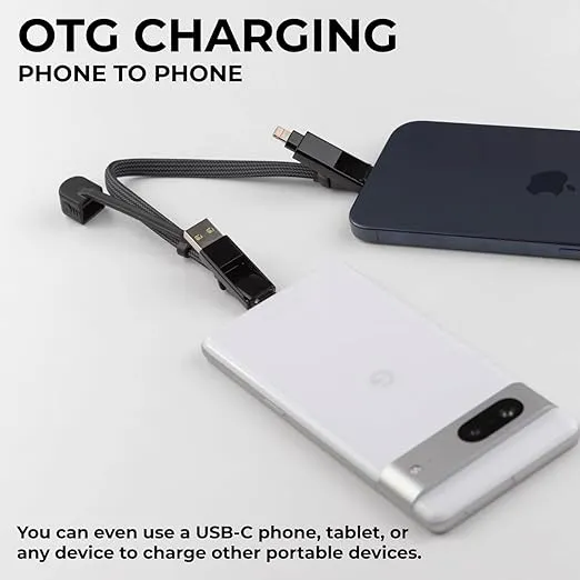 Rolling Square inCharge XL 6-in-1 Multi Charging Cable, Portable USB and USB-C Cable with 100W Ultra-Fast Charging Power, 1 Ft/0.3m, Urban Black