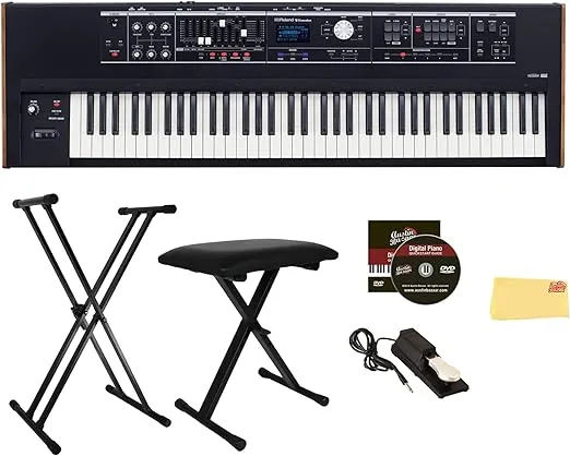 Roland V-Combo VR-730 73-Key Live Performance Keyboard Bundle with Adjustable Stand, Bench, Sustain Pedal, Austin Bazaar Instructional DVD, and Polishing Cloth