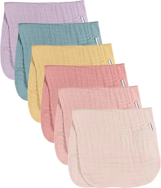 Gerber Baby Unisex Muslin Burp Cloths 6-Pack, Multi Rainbow, Large Size 20" x 10"