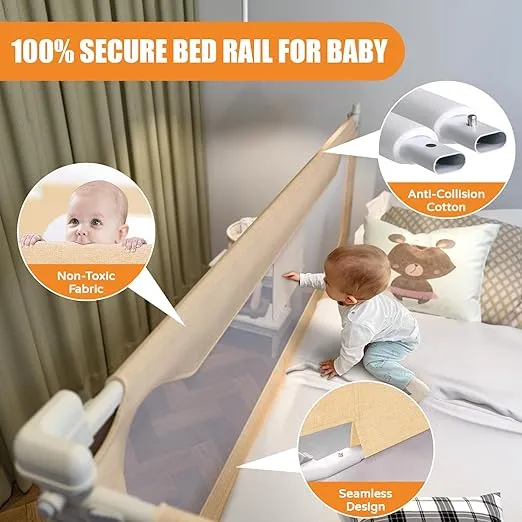 MagicFox Bed Rails for Toddlers, Extra Tall 32 Levels of Height Adjustment Specially Designed for Twin, Full, Queen, King Size - 2024 Safety Bed Guard Rails for Kids (Khaki, 1 Side:70.87"(L) ×27"(H))