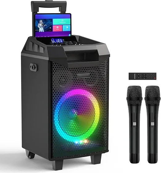 VeGue Karaoke Machine, Bluetooth Speaker PA System for Adults & Kids with 2 Wireless Microphones, 8'' Subwoofer, Wireless Singing Machine for Christmas Party, Wedding, Gathering(VS-0866)