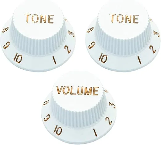 Metallor Speed Control Knobs 1 Volume 2 Tone Fits Metric Pots Knobs Compatible with Fender Strat Stratocaster Style Electric Guitar Parts. (White)