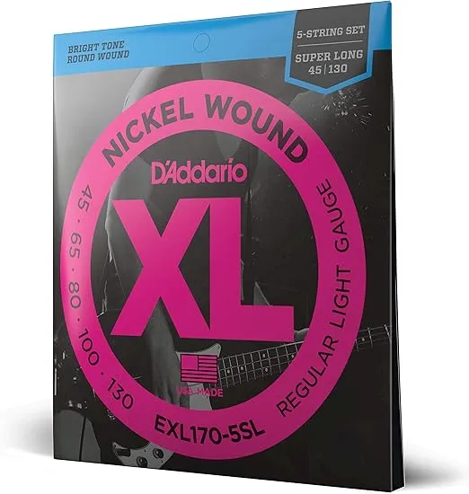 D'Addario Bass Guitar Strings - XL Nickel Bass Strings - EXL170-5SL - Perfect Intonation, Feel, Powerful Durability - For 5 String Bass Guitars - 45-130 Regular Light 5-String, Super Long Scale