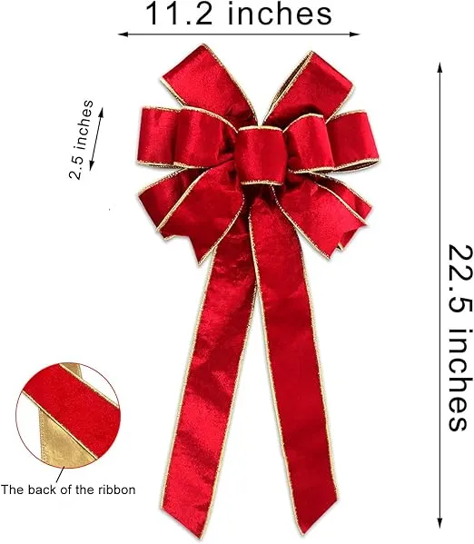 Christmas Large Bows with Gift Box, Gold Wired Red Velvet Bows for Wreath Floral, Christmas Tree Topper, Outside Bowknot Red Bow for Car Wall Garden Yard Front Door