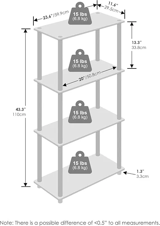 Furinno Turn-N-Tube 4-Tier Multipurpose Bookshelf, Bookcase, Columbia Walnut/Black