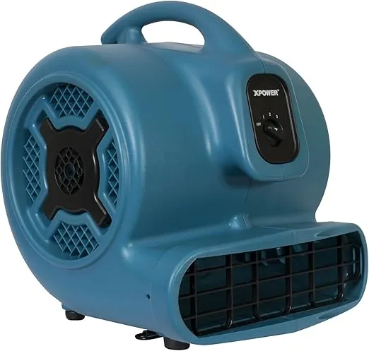 XPOWER X-830 Pro 1 HP 3600 CFM Centrifugal Air Mover, Carpet Dryer, Floor Fan, Blower, for Water Damage Restoration, Janitorial, Plumbing, Home Use Blue