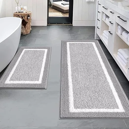 Pauwer Bathroom Rugs Sets 2 Piece, Non Slip Bath Mats for Bathroom, Absorbent Bath Rugs Floor Mat, Machine Washable Shower Rugs for Bathroom Floor, Tub and Shower