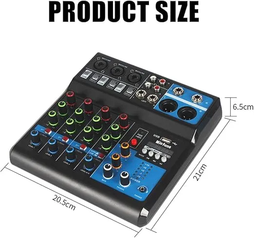 Mini audio DJ mixer Sound Board Console System,5 Channel 48V Phantom Power with Bluetooth USB MP3 Stereo live DJ Studio Streaming for professional recording party KTV stage