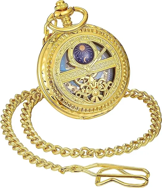 ShoppeWatch Men’s Pocket Watch with Chain | Hand Winding Vintage Pocket Watch | Classic Mechanical Movement Pocketwatch | 1920s Railroad Steampunk Costume Accessory