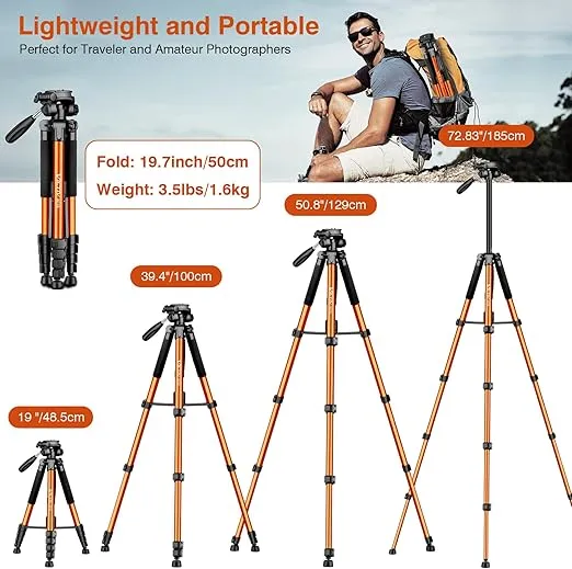 Tripod for Camera, 72" Tall Camera Tripod with Remote, Compact Camera Stand Tripod for Phone, Lightweight DSLR Tripod & Monopod, Professional Heavy Duty Tripod for Spotting Scope, Telescope, Binocular