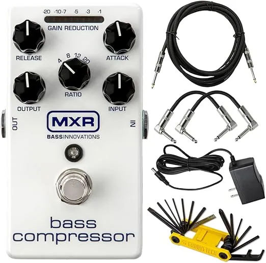 MXR M87 Bass Compressor Effects Pedal with Tonebird Deluxe 9V Power Supply, Patch & Instrument Cable, Multi-Tool Bundle