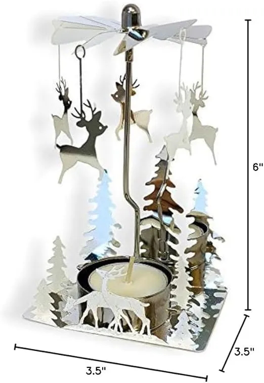 Spinning Reindeer Christmas Candle Holder - Hanging Charms Spin When The Tealight Candle is Burning - Christmas Trees - Scandinavian Design - Rotary Candle Holder Measures 6" x 3.5"