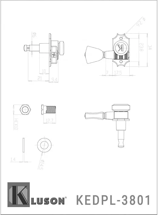 Kluson Revolution Diecast Tuners - 3 Per Side - Pearloid Keystone Button, Locking Chrome