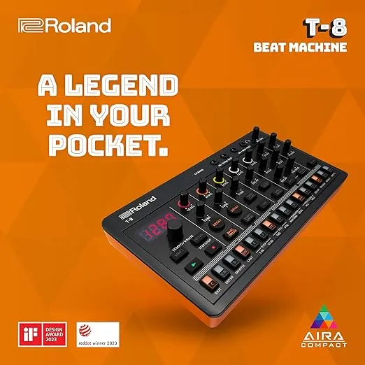 Roland AIRA Compact T-8 Beat Ultra-Portable Bass Machine Sounds | TR-REC Drum Sequencer | Six Rhythm Tracks | Built-in Effects | USB and MIDI Connectivity