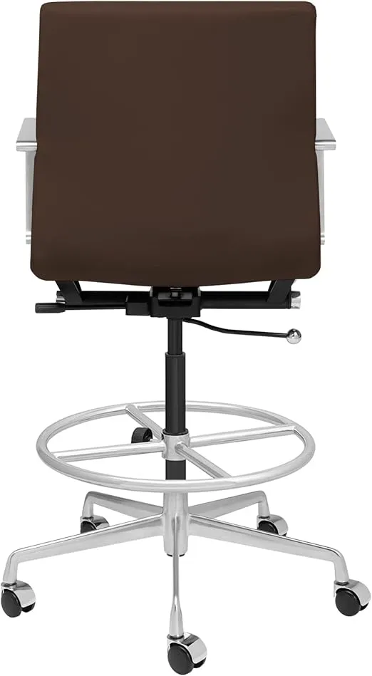 Laura Davidson Furniture SOHO II Ribbed Drafting Chair for Standing Desks, Standing Desk Chair - Ergonomically Designed, Draft Height, Arm Rest & Cushion, Made of Faux Leather, Dark Brown