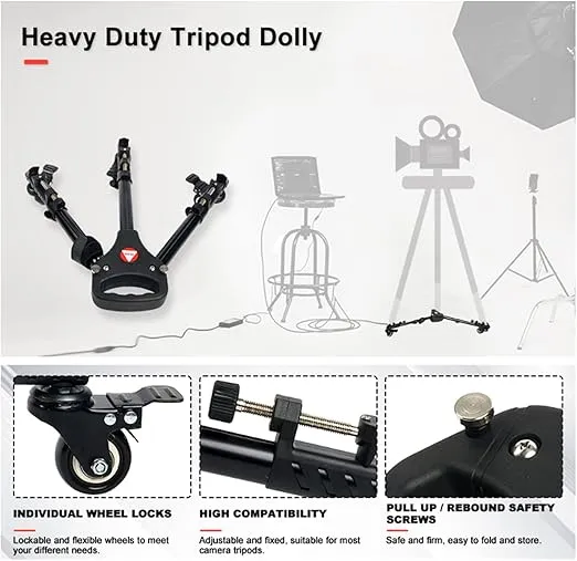 YaeCCC Kingjoy VX-600 Photography Heavy Duty Tripod Dolly Wheels Adjustable Leg Mounts Compatible with Canon Nikon Sony DSLR Camera Camcorder Photo Video