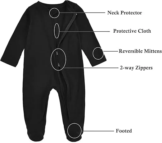 Aablexema Organic Cotton Baby Footie Pajamas with Mittens Newborn Soft Zip Sleeper