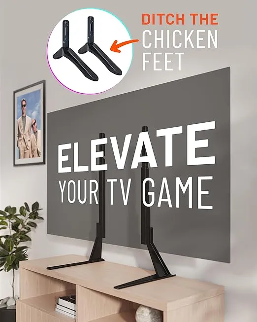 ECHOGEAR TV Legs Replacement TV Stand for Screens Up to 65" - Foldable TV Bracket Includes Hardware, Anti-Slip & Anti-Scratch Pads - Easy 3-Step Install TV Feet w/Wide VESA Compatibility