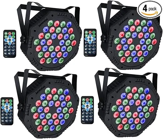 Stage Lights 36 RGB LED DJ Par Lights DMX & Remote Controlled Sound Activated with Uplights for Wedding Birthday Party Club Stage Lighting-4 Pack (RGB-4)