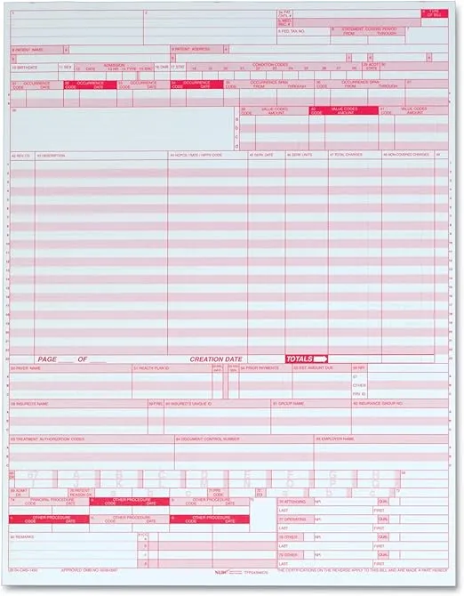 Adams UB-04 Continuous Hospital Insurance Claim Form, 1 Part, Laser, 8.5 x 11 Inches, 2500 Sets per Carton, White (59870R)