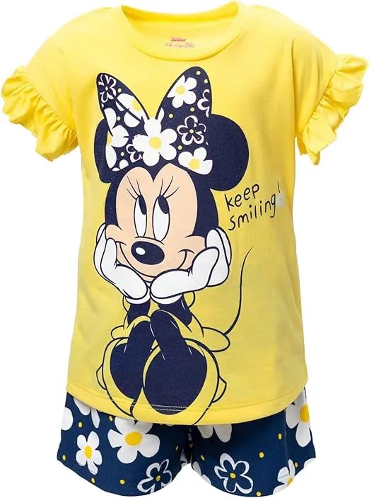 Disney Minnie Mouse T-Shirt and Twill Shorts Outfit Set Infant to Big Kid Sizes (12 Months - 10-12)