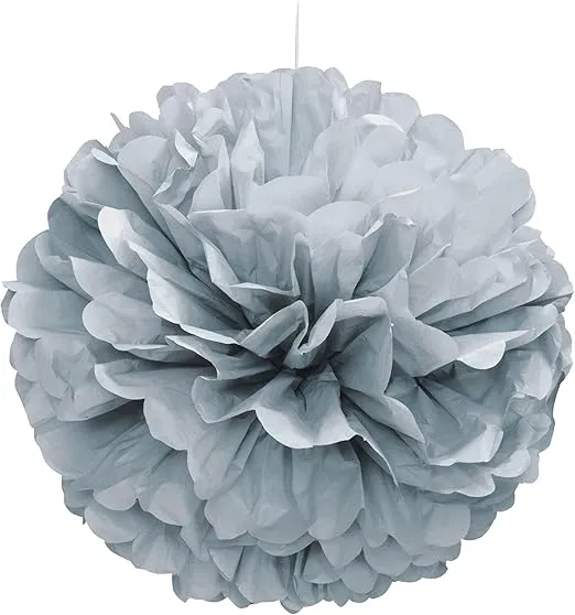 Solid Silver Hanging Tissue Pom Pom - 16'', 1 Count - Perfect for Parties & Home Decor