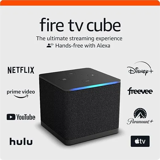 Certified Refurbished Fire TV Cube, Hands-free streaming device with Alexa, Wi-Fi 6E, 4K Ultra HD