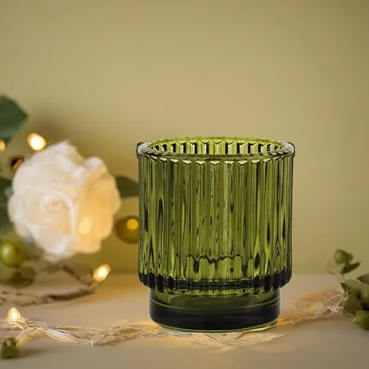 Koyal Wholesale Ribbed Glass Votive Holders (Olive Green, 6)