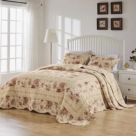 Greenland Home Antique Rose 100% Cotton Heirloom-Quality Bedspread Set, 3-Piece King, Ecru