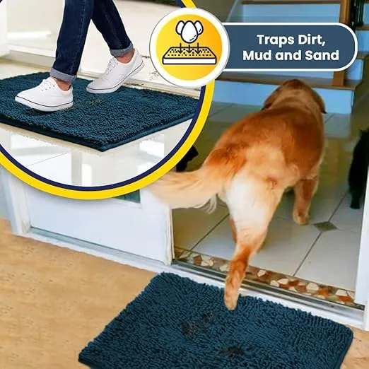 Muddy Mat® Shown on TV–Super Absorbent Microfiber Dog Door Mat for Muddy Paws, Non-Slip Washable Pet Rug, Quick Dry Chenille Entryway Carpet, Machine Washable Indoor Outdoor mat–Atlantic Blue 30"x19"