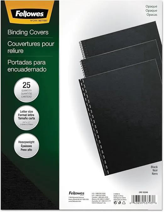 Fellowes Futura Presentation Cover, Letter Size, Black, 25 per Pack (5224901)