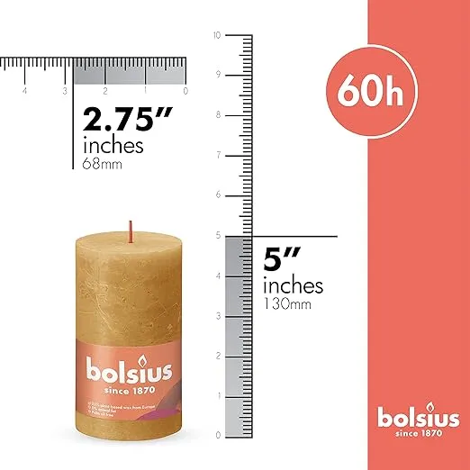 BOLSIUS 4 Pack Yellow Rustic Pillar Candles - 2.75 X 5 Inches - Premium European Quality - Includes Natural Plant-Based Wax - Unscented Dripless Smokeless 60 Hour Party Décor and Wedding Candles