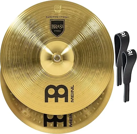 Meinl 14” Marching Cymbal Pair with Straps - Brass Alloy Traditional Finish - Made In Germany, 2-YEAR WARRANTY (MA-BR-14M)