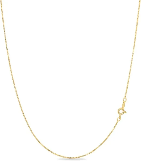 KEZEF 18k Gold Over Sterling Silver 1mm Box Chain Necklace Made in Italy | Sterling Silver Necklace Chain For Women | Gold Chain Necklace for Women, Men