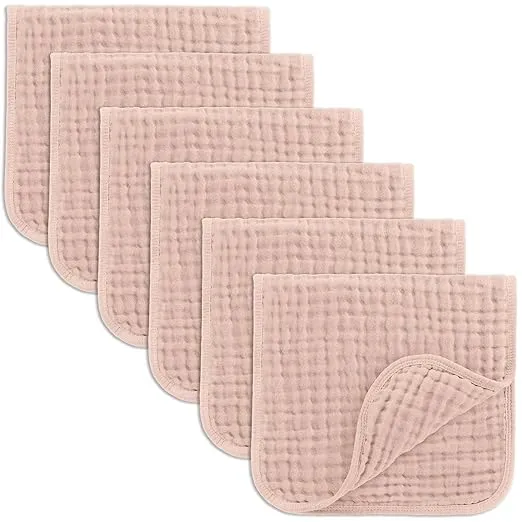 Comfy Cubs Muslin Burp Cloths Set Large 100% Cotton Hand Washcloths for Babies, Baby Essentials 6 Layers Extra Absorbent and Soft Boys & Girls Baby Bibs & Burp Cloths Set (Blush, 6-Pack, 20" X10")