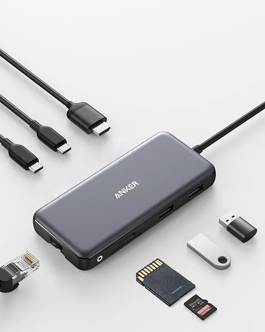 Anker 555 USB-C Hub (8-in-1) - for Notebook/Monitor - Memory Card Reader - microSD, SD - 100 W - USB Type C - 1 Displays Supported - 4K - 3840 x 2160-2 x USB Type-A Ports - USB Type-A - 1 x USB Type