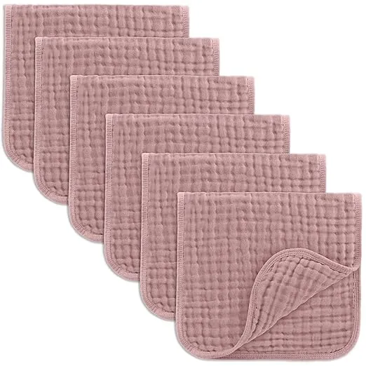 Comfy Cubs Muslin Burp Cloths Set Large 100% Cotton Hand Washcloths for Babies, Baby Essentials 6 Layers Extra Absorbent and Soft Boys & Girls Baby Bibs & Burp Cloths Set (Mauve, 6-Pack, 20" X10")