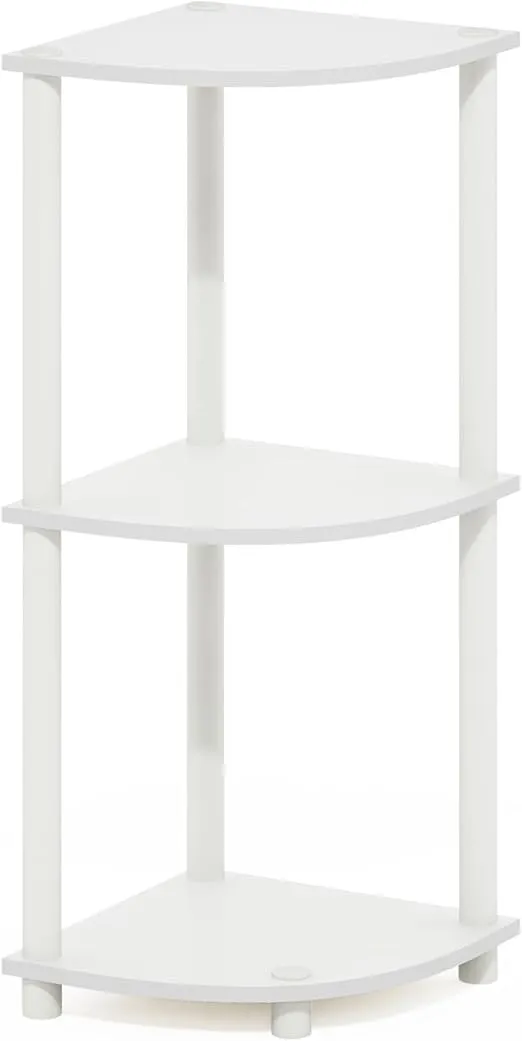 Furinno Turn-N-Tube 3-Tier Corner Display Rack Multipurpose Shelving Unit, White/White