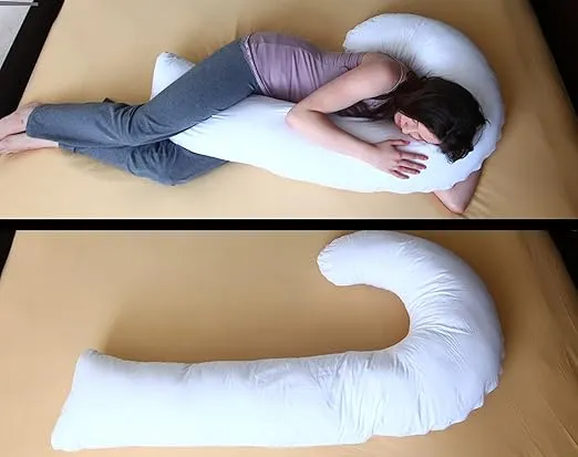 Deluxe Comfort Letter J Shaped Full Body Pillow - Soft Synthetic Fiber Fill - Total Body Length - Hook yourself into a great sleep - Body Pillow, White