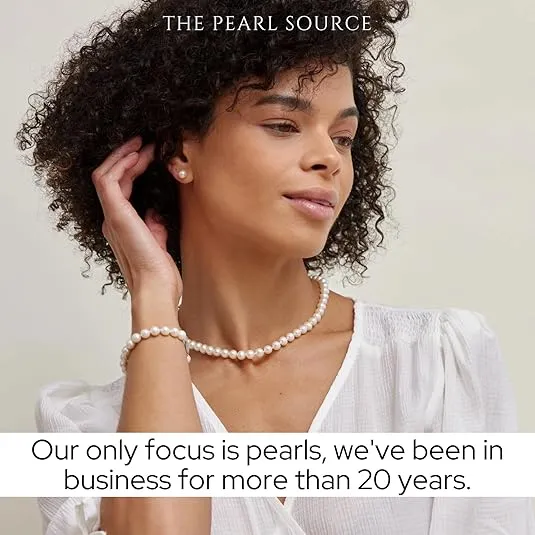 The Pearl Source Real Pearl Necklace AAA+ Quality Round White Freshwater Genuine Cultured Pearls |14K Gold Plated Sterling Silver Clasp Pearl Gifts for Christmas, Holidays and Anniversary