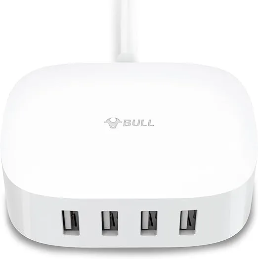 Bull USB Charging Station - 4 in 1 USB Charger with 6ft Extension Cord, USB Multiport Charger for Apple iPhone, Samsung, Tablet, Cruise Ship, Travel, Home, Office, UL Listed