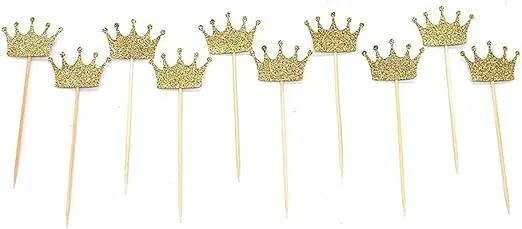 JANOU Gold Glitter Crown Cake Cupcake Topper for Wedding Party Decoration Pack 20pcs