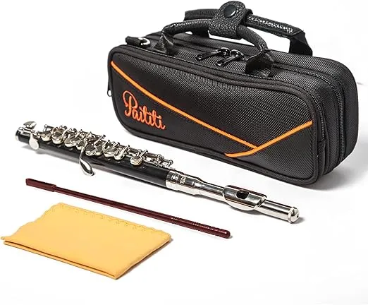 Paititi Professional Centertone Composite Wood Piccolo Flute Silver Plated Head Joint Ebonite Composite Wood Body with Case