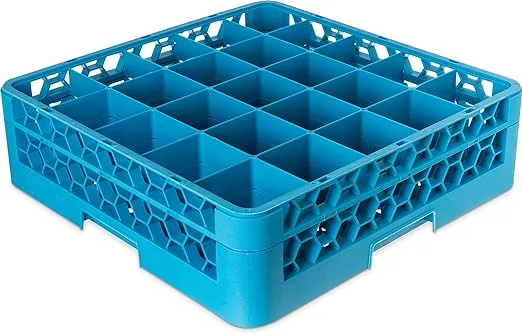 Carlisle FoodService Products RG25-114 OptiClean 25 Compartment Glass Rack with Extender, 3-1/2" Compartments, Blue (Pack of 4)