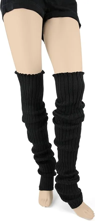 Foot Traffic Women's Cable-Knit Leg Warmers (Black, Super Long)