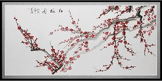 Red Lantern Plum Blossoms Canvas Wall Art