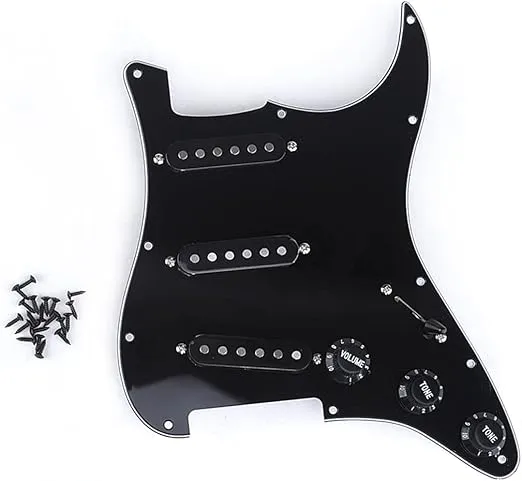 Musiclily 11 Hole SSS Prewired Loaded Pickguard with Alnico 5 Single Coil Pickups Set for Strat ST Style Electric Guitar, 3Ply Black