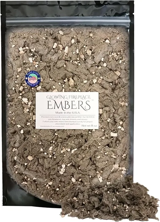 Gas Fireplace Glowing Embers, Rock Wool and Vermiculite Blend for Vented Gas Log Sets, Inserts and Fireplaces, Extra Large Bag 8 oz, Made in The U.S.A.