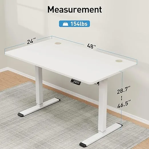 MOUNTUP Height Adjustable Electric Standing Desk Whole-Piece, 48 x 24 Inches Quick Assembly Sit Stand Desk, Stand Up Desk with Memory Controller, Ergonomic Desk, White