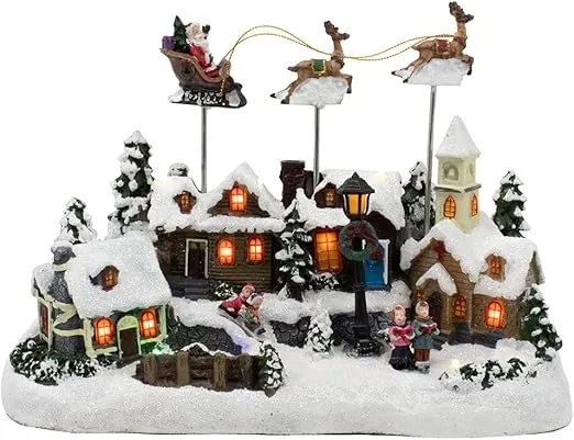 Kurt Adler Battery Operated Musical LED Village with Santa and Deer, 11-Inch